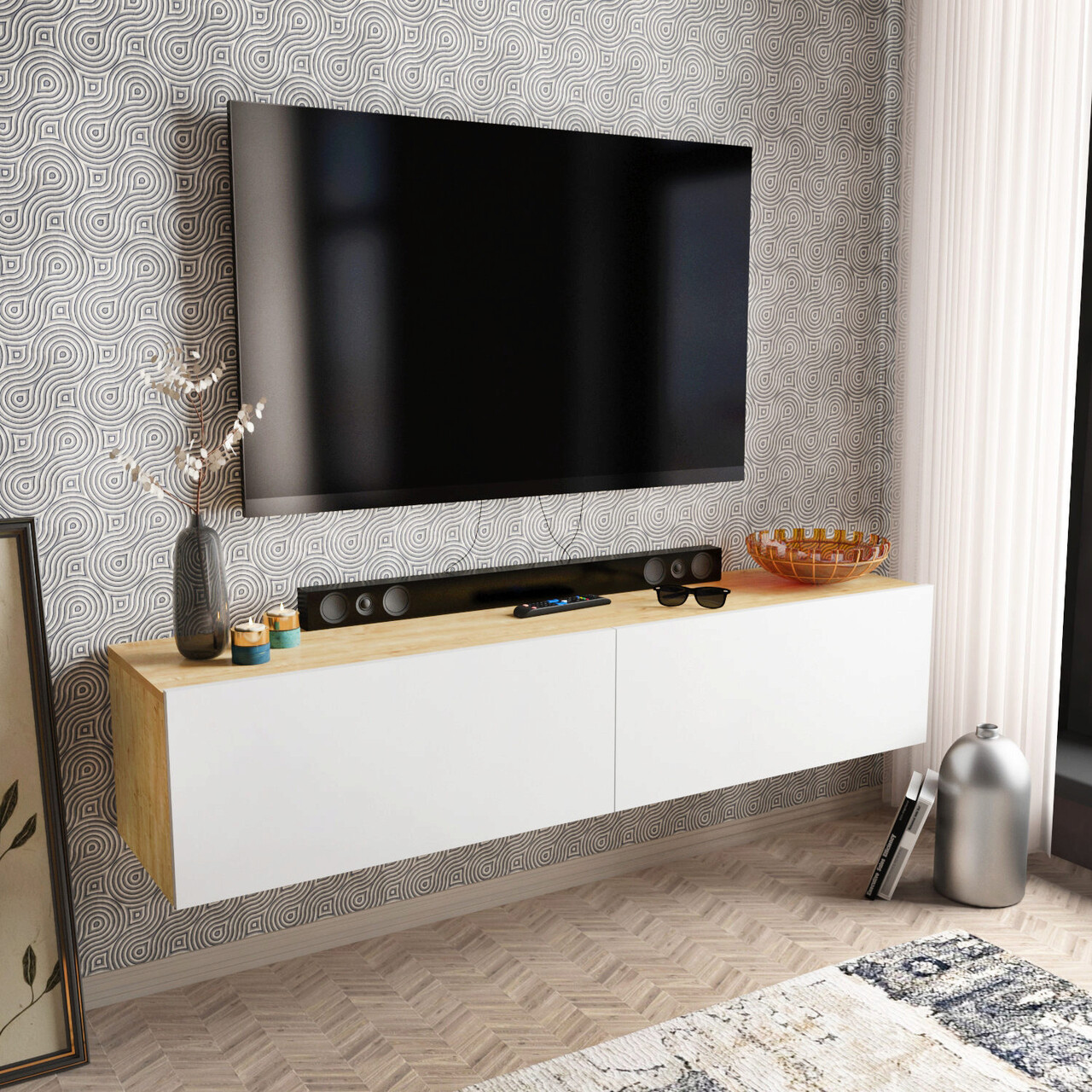 Comoda TV, Hanah Home, Poling, 159.7x36.8x34.1 cm, Alb / Safir - imagine 5